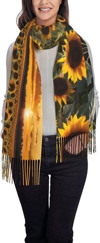 Sunflowers Print Fringe Scarf-Wool-Like Scarf, With Elegant Tassels, Light And Warm Fashion Scarves For Men And Women in Saudi Arabia