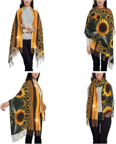 Sunflowers Print Fringe Scarf-Wool-Like Scarf, With Elegant Tassels, Light And Warm Fashion Scarves For Men And Women in Saudi Arabia