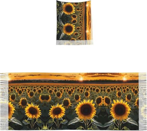 Sunflowers Print Fringe Scarf-Wool-Like Scarf, With Elegant Tassels, Light And Warm Fashion Scarves For Men And Women in Saudi Arabia