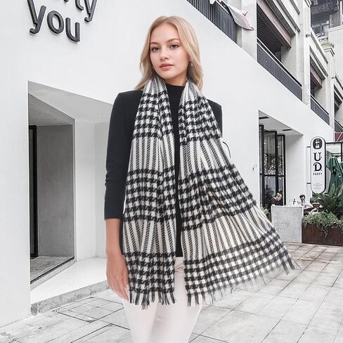 Plaid Scarf for Women Fall Winter Pashmina Scarves Wraps for Cold Weather Warm Large in Saudi Arabia