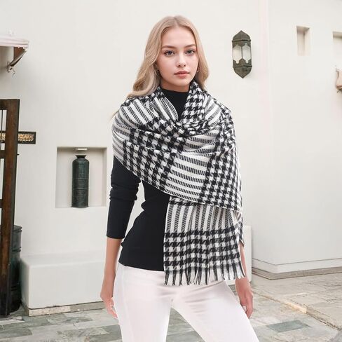 Plaid Scarf for Women Fall Winter Pashmina Scarves Wraps for Cold Weather Warm Large in Saudi Arabia