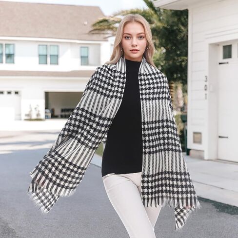 Plaid Scarf for Women Fall Winter Pashmina Scarves Wraps for Cold Weather Warm Large in Saudi Arabia