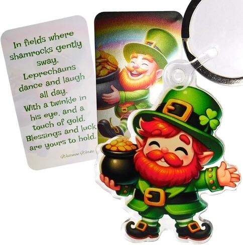 Westmon Works Irish Leprechaun Keychain with Poem Card for Lucky Good Luck Paddy Set St Patrick's Day Pack Made in the USA in Saudi Arabia