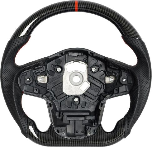 عجلة قيادة جلدية كاملة لسيارة Toyota SUPRA 2018-2024 ذات قاع مسطح على شكل D ومجهزة بأخاديد مضادة للانزلاق عجلة قيادة بخط تحديد المواقع الأحمر in Kuwait