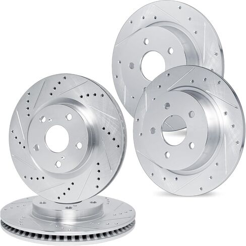 R1 Concepts Front Rear Brake Rotor Kit |Brake Rotors| Brake Disc |Drilled and Slotted|fits 2017-2022 Hyundai Elantra, Elantra GT, Veloster; Kia Forte, Forte5 in Kuwait
