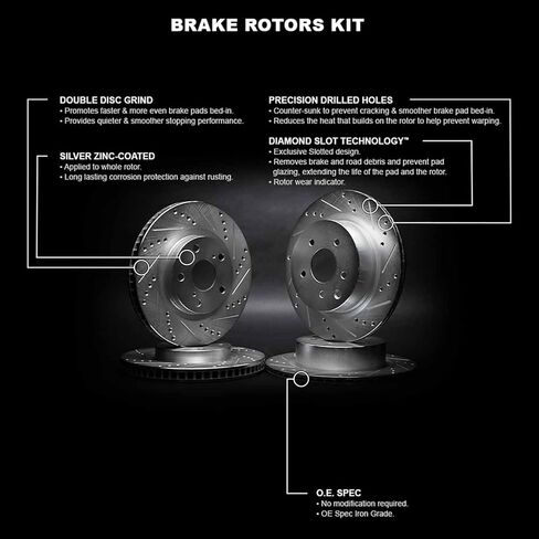 R1 Concepts Front Rear Brake Rotor Kit |Brake Rotors| Brake Disc |Drilled and Slotted|fits 2017-2022 Hyundai Elantra, Elantra GT, Veloster; Kia Forte, Forte5 in Kuwait