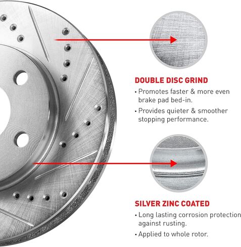 R1 Concepts Front Rear Brake Rotor Kit |Brake Rotors| Brake Disc |Drilled and Slotted|fits 2017-2022 Hyundai Elantra, Elantra GT, Veloster; Kia Forte, Forte5 in Kuwait