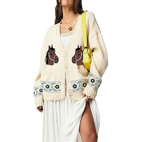 المرأة شال طوق سترة سترة جراد البحر طباعة كم طويل زر أسفل البلوز القمم Vintage معطف متماسكة مكتنزة in Kuwait