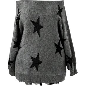 MakeMeChic Women's Plus Size Sweater Star Print Off The Shoulder Top Long Sleeve Knitted Pullover Tops in Saudi Arabia