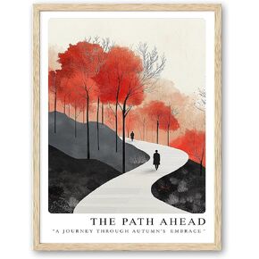 A Journey Through Autumn Embrace - Natural Oak Frame Wall Art, 12x16 inch Canvas Wall Print, Street Scene Poster for Wall Decoration in Living Room, Bedroom, Office, Gallery - 1 Set in Saudi Arabia