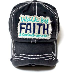 Distressed Baseball Cap Walk by Faith 2 Corinthians 5:7 Patch Embroidery Adjustable Hat in Saudi Arabia