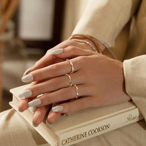10PCS 14K Gold Plated Stacking Rings Set for Women Stackable Knuckle Opal CZ Heart Rings Simple Thumb Thin Gold Statement Rings Plain Band Rings Size 5-10 in Saudi Arabia