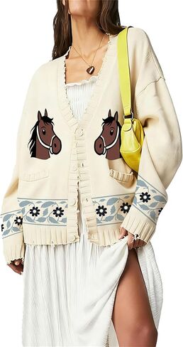 المرأة شال طوق سترة سترة جراد البحر طباعة كم طويل زر أسفل البلوز القمم Vintage معطف متماسكة مكتنزة in Kuwait