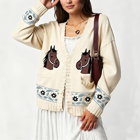 المرأة شال طوق سترة سترة جراد البحر طباعة كم طويل زر أسفل البلوز القمم Vintage معطف متماسكة مكتنزة in Kuwait