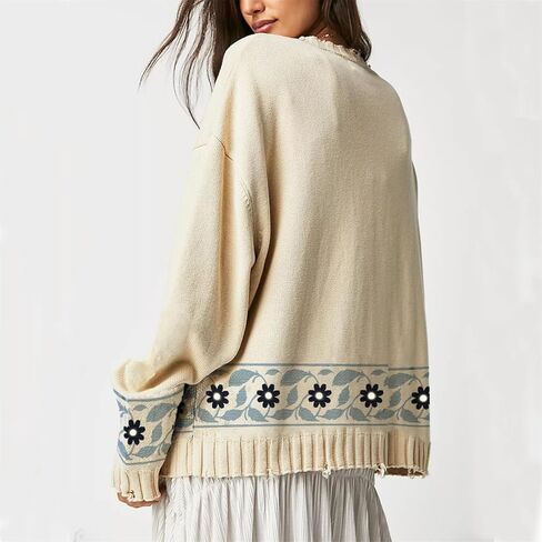 المرأة شال طوق سترة سترة جراد البحر طباعة كم طويل زر أسفل البلوز القمم Vintage معطف متماسكة مكتنزة in Kuwait