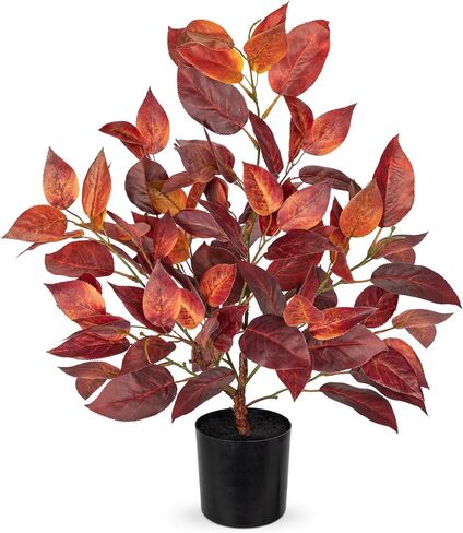 Briful 18.5" Fake Fall Eucalyptus Tree in Black Pot, Autumn Small Artificial Tree with Realistic Red Orange Leaves Faux Plants Indoor for Home Office Room Tabletop Mantel Thanksgiving Decor in Saudi Arabia