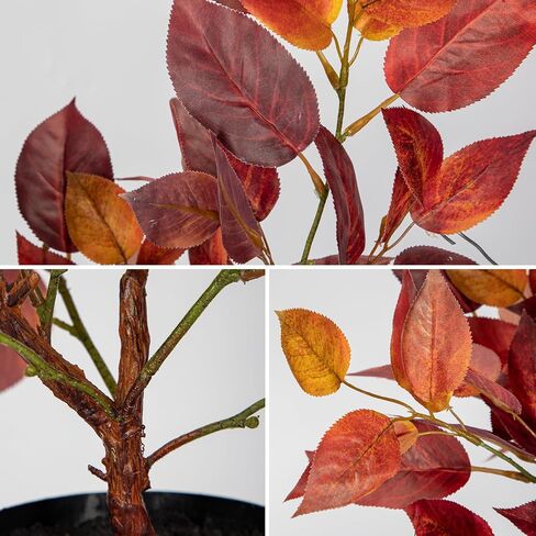 Briful 18.5" Fake Fall Eucalyptus Tree in Black Pot, Autumn Small Artificial Tree with Realistic Red Orange Leaves Faux Plants Indoor for Home Office Room Tabletop Mantel Thanksgiving Decor in Saudi Arabia