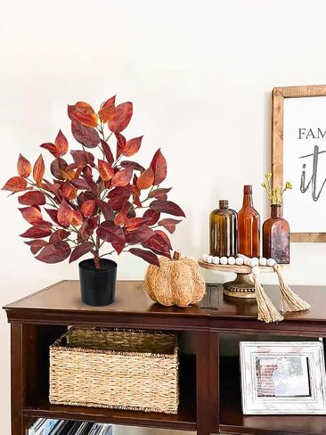 Briful 18.5" Fake Fall Eucalyptus Tree in Black Pot, Autumn Small Artificial Tree with Realistic Red Orange Leaves Faux Plants Indoor for Home Office Room Tabletop Mantel Thanksgiving Decor in Saudi Arabia