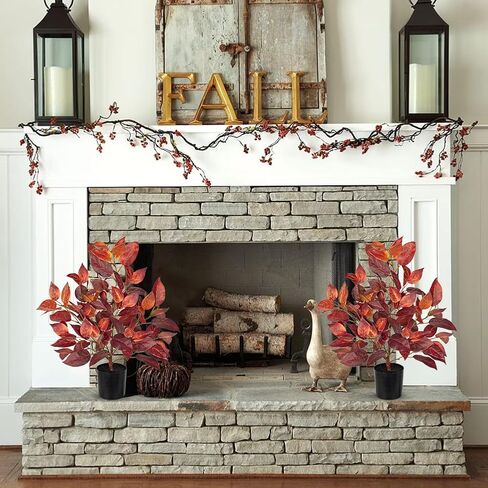 Briful 18.5" Fake Fall Eucalyptus Tree in Black Pot, Autumn Small Artificial Tree with Realistic Red Orange Leaves Faux Plants Indoor for Home Office Room Tabletop Mantel Thanksgiving Decor in Saudi Arabia