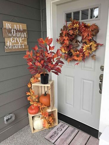 Briful 18.5" Fake Fall Eucalyptus Tree in Black Pot, Autumn Small Artificial Tree with Realistic Red Orange Leaves Faux Plants Indoor for Home Office Room Tabletop Mantel Thanksgiving Decor in Saudi Arabia