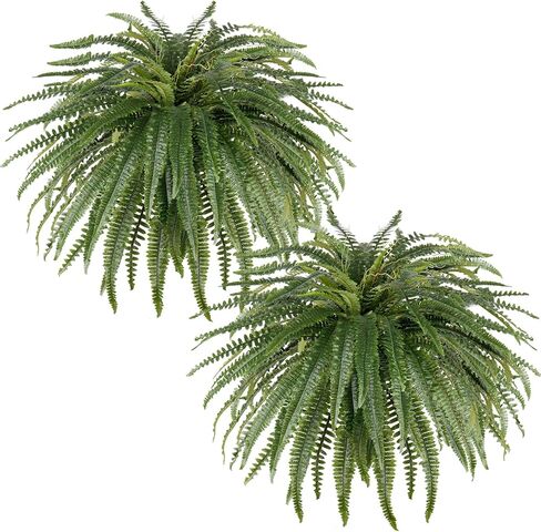 46" Artificial Fern Plants, Set of 2 Large Fake Ferns for Outdoors Indoor, Realistic Faux Boston Fern Bush with 71Fronds Each for Planter, Garden, Porch, Home Décor in Kuwait