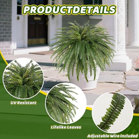 46" Artificial Fern Plants, Set of 2 Large Fake Ferns for Outdoors Indoor, Realistic Faux Boston Fern Bush with 71Fronds Each for Planter, Garden, Porch, Home Décor in Kuwait