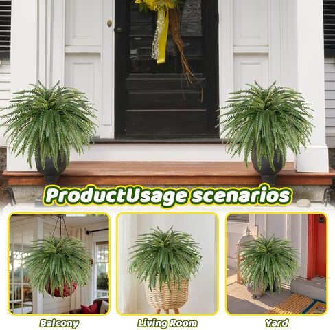 46" Artificial Fern Plants, Set of 2 Large Fake Ferns for Outdoors Indoor, Realistic Faux Boston Fern Bush with 71Fronds Each for Planter, Garden, Porch, Home Décor in Kuwait