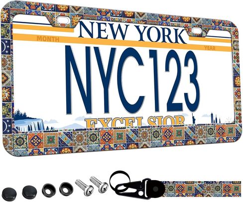 2-Pack Pink Floral License Plate Frames, 2 Holes Pink Flower License Plate Holder for Women Man, Floral and Green Foliage License Plate Cover fits US Vehicles with Keychain Wrist Lanyard in Saudi Arabia