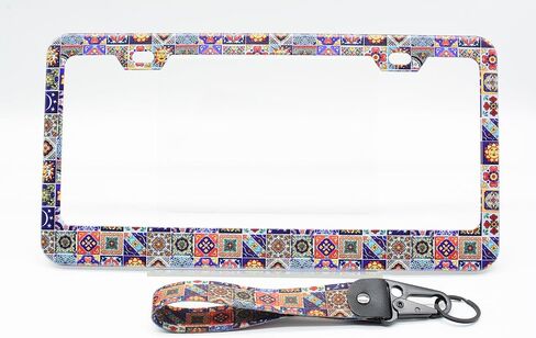 2-Pack Pink Floral License Plate Frames, 2 Holes Pink Flower License Plate Holder for Women Man, Floral and Green Foliage License Plate Cover fits US Vehicles with Keychain Wrist Lanyard in Saudi Arabia
