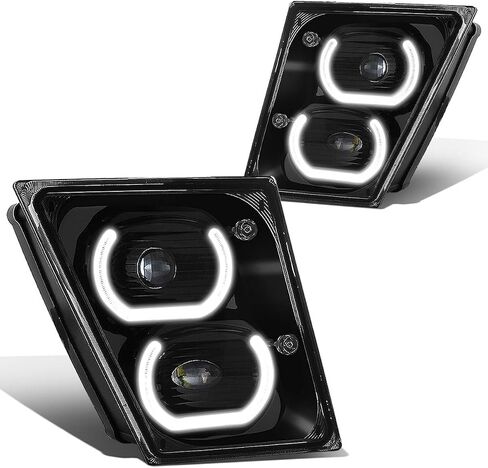 Auto Dynasty Full Dual LED Halo Rings DRL Projector Front Bumper Driving Fog Light Lamps Compatible with Volvo VN VNL 300 400 430 630 740 760 860 2004-2018, Driver and Passenger Side, Black Housing in Saudi Arabia