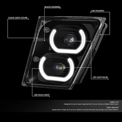 Auto Dynasty Full Dual LED Halo Rings DRL Projector Front Bumper Driving Fog Light Lamps Compatible with Volvo VN VNL 300 400 430 630 740 760 860 2004-2018, Driver and Passenger Side, Black Housing in Saudi Arabia