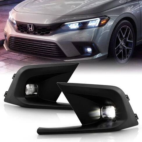 ACANII - For 2022-2023 Honda Civic المصد الأمامي LED أضواء الضباب مصابيح القيادة مع مفتاح استبدال زوج مجموعة اليسار + اليمين in Saudi Arabia