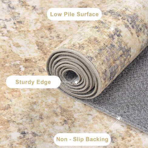 5x7 Modern Abstract Rug Washable Area Rugs for Living Room Bedroom Dining Room Non-Slip Low Pile Neutral Large Rug Soft Indoor Floor Carpet, Gold in Kuwait