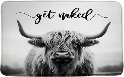 Highland Cows Bath Mat Grey Rustic Cattle Bull Western Wild Animal Get Naked Country Farmhouse Funny Cabin Bathroom Decor Rugs 17.7 x 29.5 Inch in Saudi Arabia