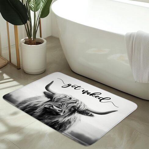 Highland Cows Bath Mat Grey Rustic Cattle Bull Western Wild Animal Get Naked Country Farmhouse Funny Cabin Bathroom Decor Rugs 17.7 x 29.5 Inch in Saudi Arabia