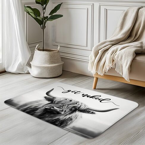 Highland Cows Bath Mat Grey Rustic Cattle Bull Western Wild Animal Get Naked Country Farmhouse Funny Cabin Bathroom Decor Rugs 17.7 x 29.5 Inch in Saudi Arabia