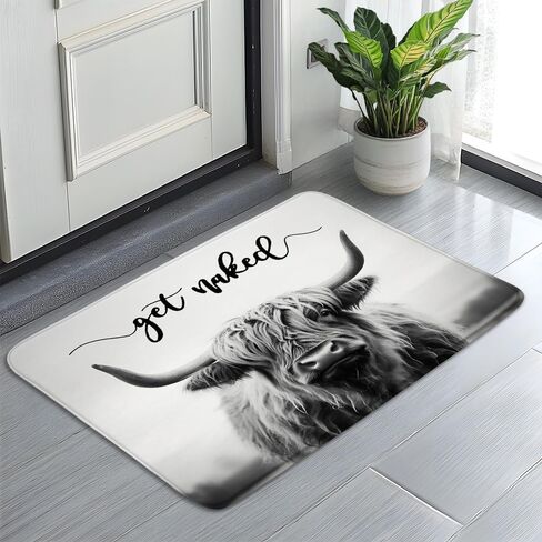 Highland Cows Bath Mat Grey Rustic Cattle Bull Western Wild Animal Get Naked Country Farmhouse Funny Cabin Bathroom Decor Rugs 17.7 x 29.5 Inch in Saudi Arabia