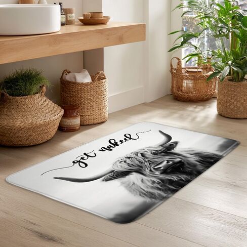 Highland Cows Bath Mat Grey Rustic Cattle Bull Western Wild Animal Get Naked Country Farmhouse Funny Cabin Bathroom Decor Rugs 17.7 x 29.5 Inch in Saudi Arabia