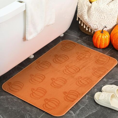 Nuanchu Pumpkins Fall Bathroom Rug 3D Embossed Thanksgiving Autumn Halloween Bath Mat 17x29 in Water Absorbent Nonslip Washable for Tub Shower Kitchen Bedroom Living Room Farmhouse Decor(Dark Rust) in Saudi Arabia