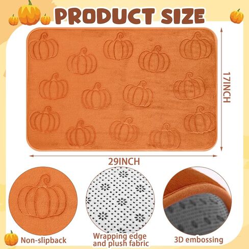 Nuanchu Pumpkins Fall Bathroom Rug 3D Embossed Thanksgiving Autumn Halloween Bath Mat 17x29 in Water Absorbent Nonslip Washable for Tub Shower Kitchen Bedroom Living Room Farmhouse Decor(Dark Rust) in Saudi Arabia