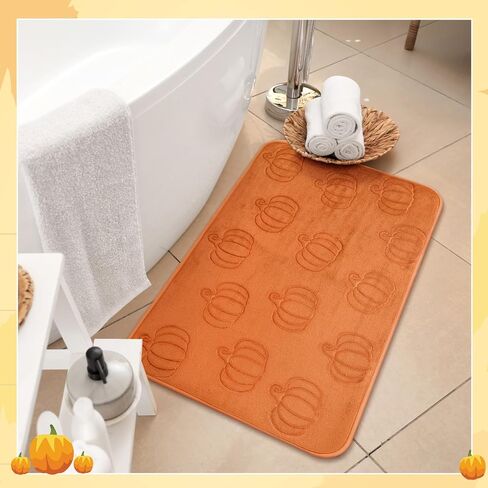 Nuanchu Pumpkins Fall Bathroom Rug 3D Embossed Thanksgiving Autumn Halloween Bath Mat 17x29 in Water Absorbent Nonslip Washable for Tub Shower Kitchen Bedroom Living Room Farmhouse Decor(Dark Rust) in Saudi Arabia