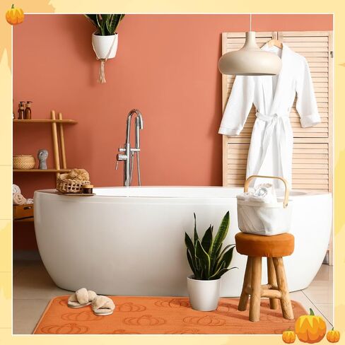 Nuanchu Pumpkins Fall Bathroom Rug 3D Embossed Thanksgiving Autumn Halloween Bath Mat 17x29 in Water Absorbent Nonslip Washable for Tub Shower Kitchen Bedroom Living Room Farmhouse Decor(Dark Rust) in Saudi Arabia