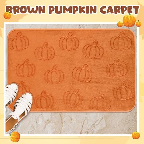 Nuanchu Pumpkins Fall Bathroom Rug 3D Embossed Thanksgiving Autumn Halloween Bath Mat 17x29 in Water Absorbent Nonslip Washable for Tub Shower Kitchen Bedroom Living Room Farmhouse Decor(Dark Rust) in Saudi Arabia