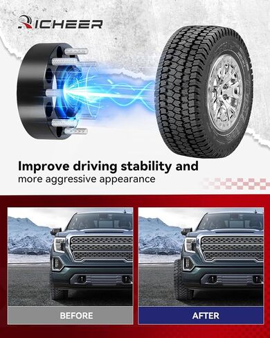 محولات عجلة Richeer 8x6.5 إلى 8x180 لـ 1999-2010 Silverado Sierra 2500 3500 Yukon XL Savana، محول عجلة 2 بوصة 8x165.1 مم إلى 8x180 مم مع ترصيع M14x1.5 وتجويف مركزي 126.15 مم in Kuwait