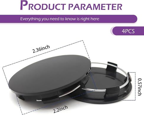 4 PCS Wheel Center Caps, 2.32" OD 2.01" ID Snap-in Plastic Wheel Center Hub Cap Cover, Rust-Proof Durable Rim Hub Caps Accessories, Universal for Most Cars (Black) in Saudi Arabia
