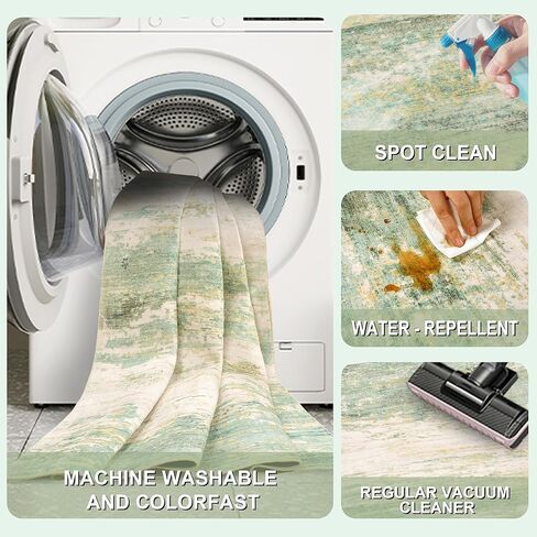 سجادة تجريدية حديثة مقاس 5 × 7 سجادة قابلة للغسل لغرفة المعيشة وغرفة النوم وغرفة الطعام ومضادة للانزلاق وكومة منخفضة وسجادة كبيرة محايدة ناعمة للأرضيات الداخلية، ذهبي in Kuwait