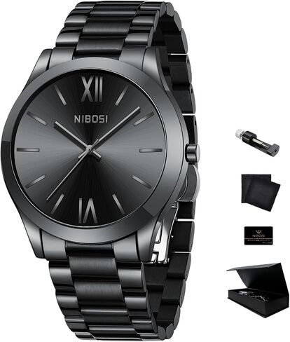 NIBOSI Men Watches Analog Quartz Stainless Steel Black Watches for Men Waterproof Business Classic Watch Fashion Minimalist Ultra Thin Wrist Watch for Work and Casual Wear in Saudi Arabia