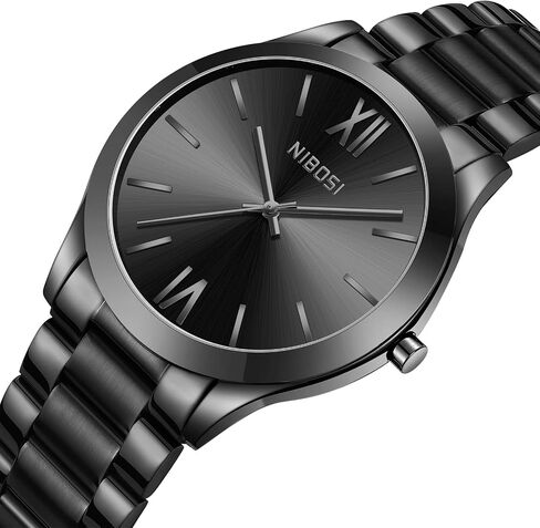 NIBOSI Men Watches Analog Quartz Stainless Steel Black Watches for Men Waterproof Business Classic Watch Fashion Minimalist Ultra Thin Wrist Watch for Work and Casual Wear in Saudi Arabia