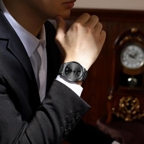 NIBOSI Men Watches Analog Quartz Stainless Steel Black Watches for Men Waterproof Business Classic Watch Fashion Minimalist Ultra Thin Wrist Watch for Work and Casual Wear in Saudi Arabia