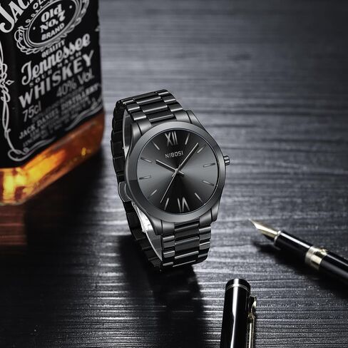 NIBOSI Men Watches Analog Quartz Stainless Steel Black Watches for Men Waterproof Business Classic Watch Fashion Minimalist Ultra Thin Wrist Watch for Work and Casual Wear in Saudi Arabia